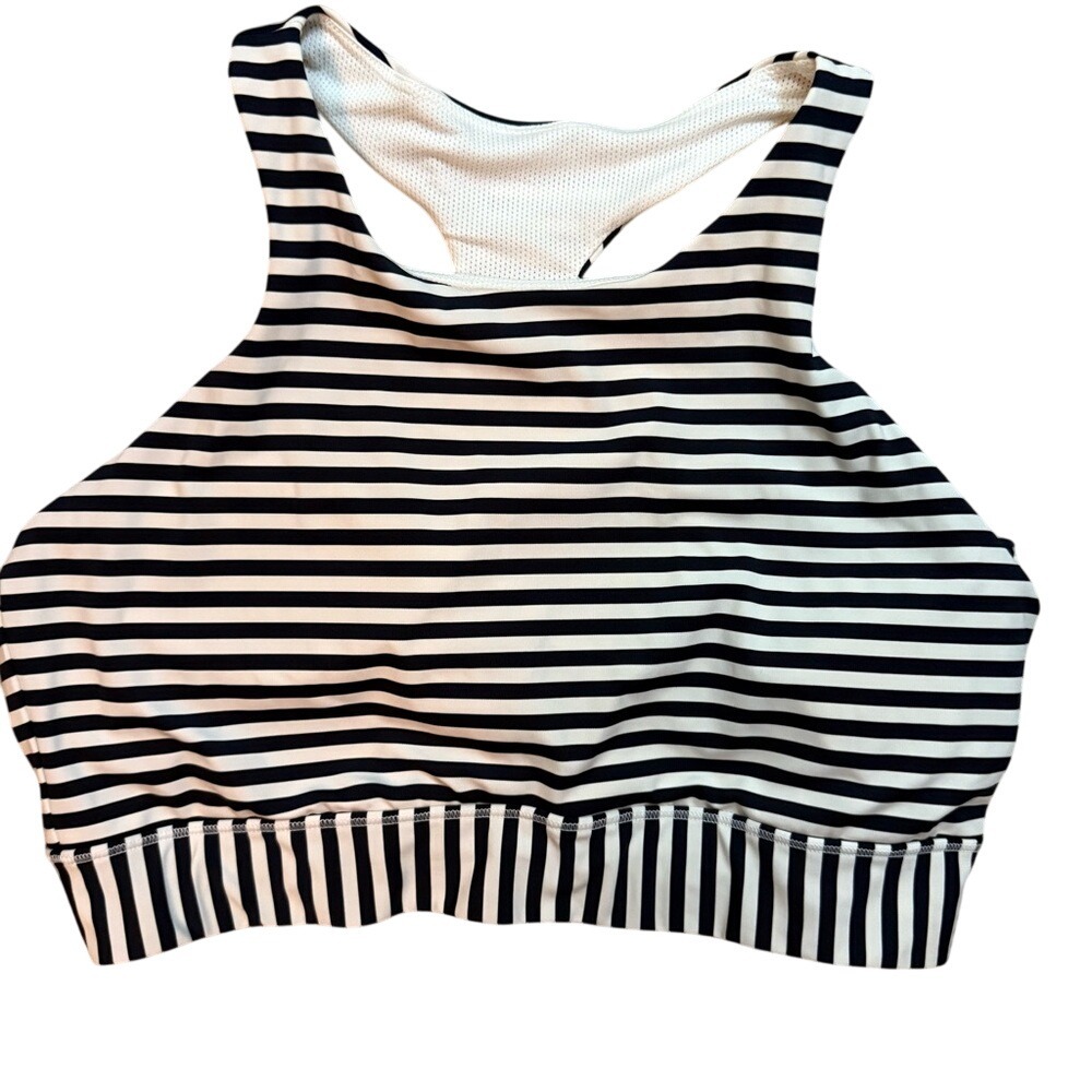 Athleta High Moon Navy Stripe XL Sports Bra‎ Nautical High Support NWOT Active